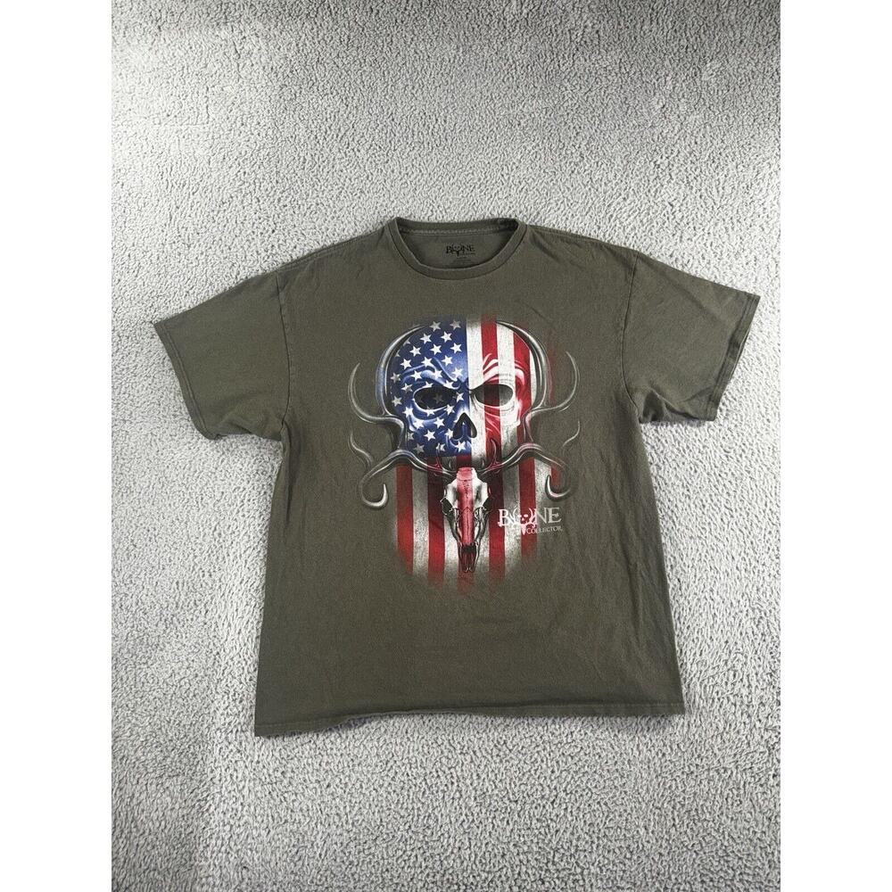 Bone‎ Collector T Shirt Men XL American Flag Skull Cotton Short Sleeve